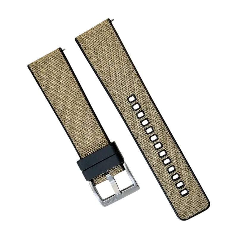 Hybrid Sailcloth Fabric & FKM Rubber Watch Strap 20mm 22mm 24mm Khaki Sand Beige 0