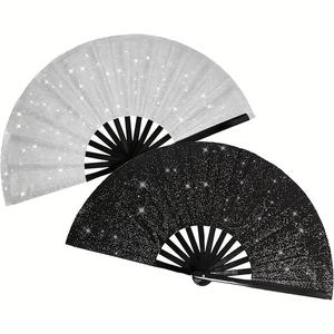 Glitter Hand Fan, 2 Counts Folding Fan, Party Style Folding Fan, Ideal for Birthday Themed Performances and Festival Funny Gift, Decor