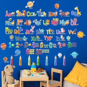 Cartoon Number & Alphabet Pattern Wall Sticker, 2pcs/set Self-adhesive Wall Decal for Kids Room, Living Room, Bedroom