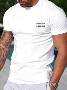 Men's Letter Print Round Neck Tee, Loose Casual Short Sleeve Crew Neck T-Shirt for Summer, Fashion Men's Top for Daily Wear, Tropical