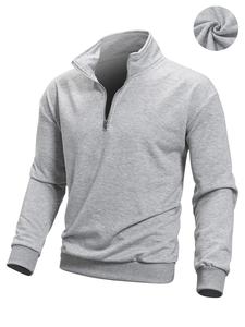 Men's Solid Half Zip Up Stand Collar Sweatshirt, Casual Loose Long Sleeve Pullover for Fall & Winter, Men's Clothes for Daily Wear