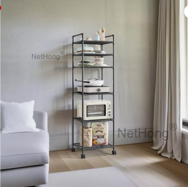 Product Introduction of 6 Tier Kitchen Rotating Storage Trolley Cart Utility Vegetable Mobile Shelf Rack Organiser Utensils 11