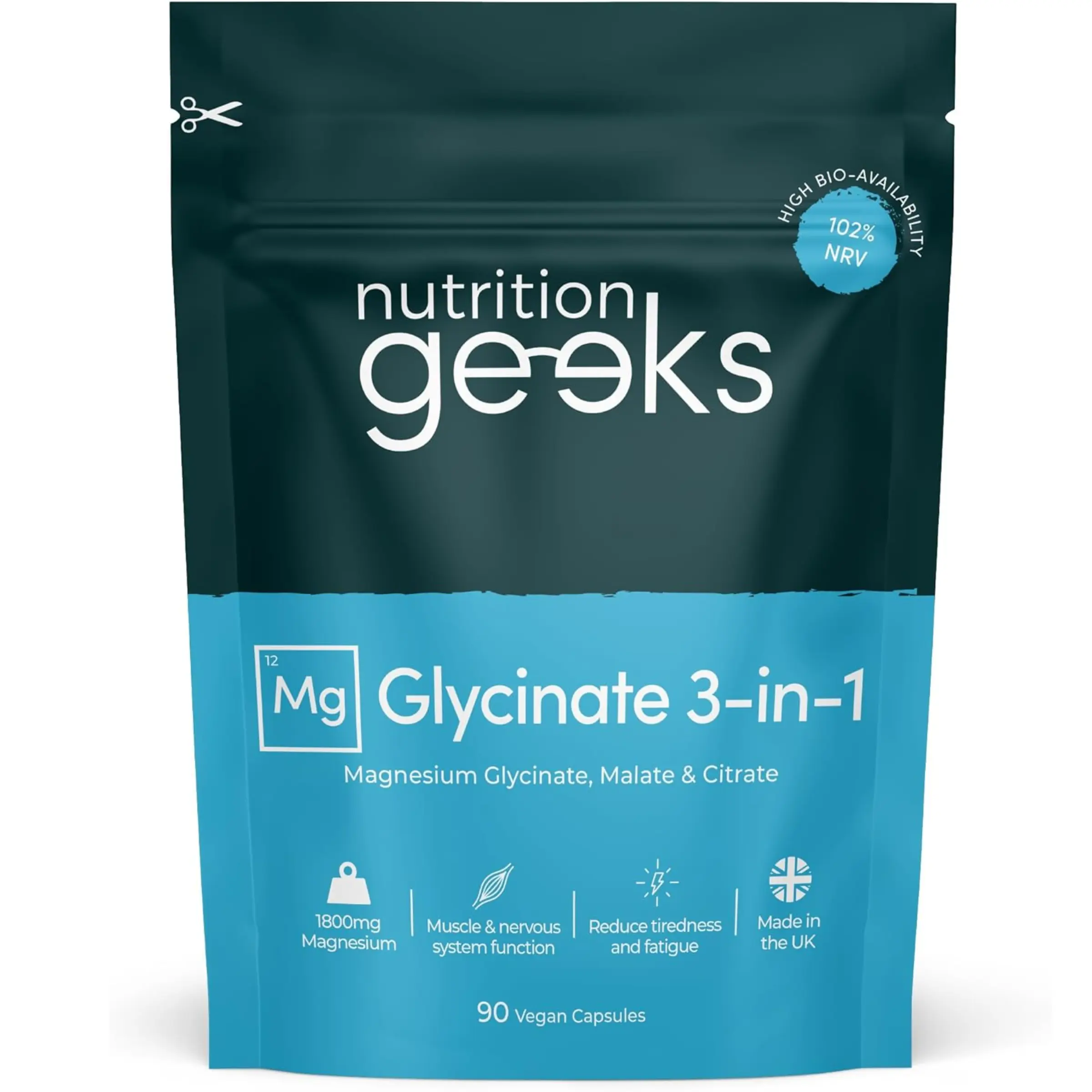 Magnesium Glycinate 3-in-1 Complex - 1800mg Supplements as Bisglycinate, Citrate & Malate 90 Vegan Capsules, Triple High Absorption 384mg Elemental