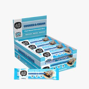 YuBi Bar Cookies & Cream 12 Pack - Protein Bars - 99 Calories, High Protein and High Fibre, Low Sugar, Gluten Free and Dairy Free Snacks with White Chocolate