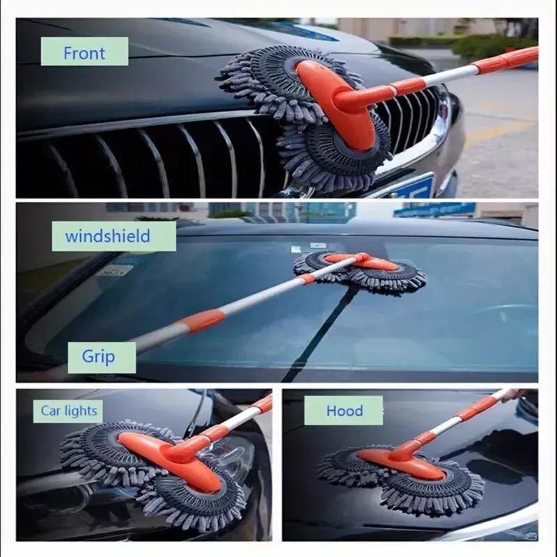 Microfiber Car Wash Mop Kit with 4 Replacement Heads for Exterior Cleaning - Telescopic Brush for Car Van SUV Truck 3