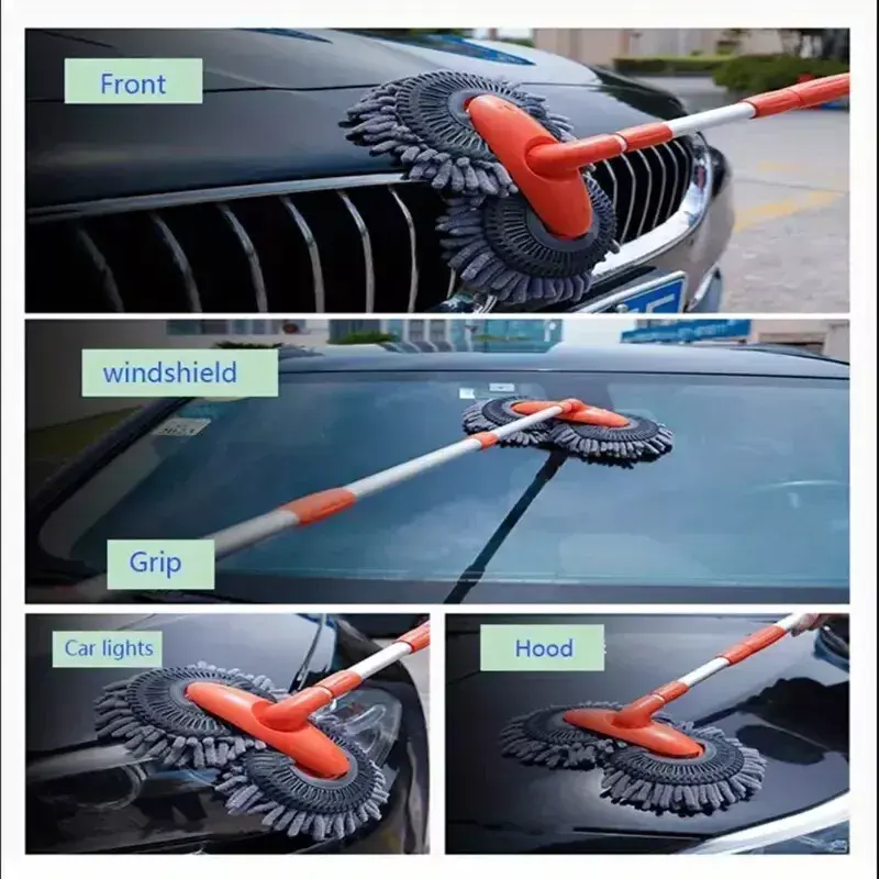 Microfiber Car Wash Mop Kit with 4 Replacement Heads for Exterior Cleaning - Telescopic Brush for Car Van SUV Truck 2