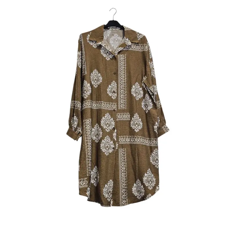 women's printed summer dress top collar button front casual wear Lightweight comfortable   Everyday modest fashion one size 4