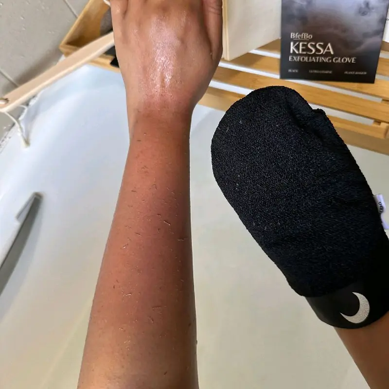BfefBo Kessa Exfoliating Gloves, Black Grey, Ultra-coarse Hammam Mitt, Plant based Shower Skincare Accessory, Moroccan 1