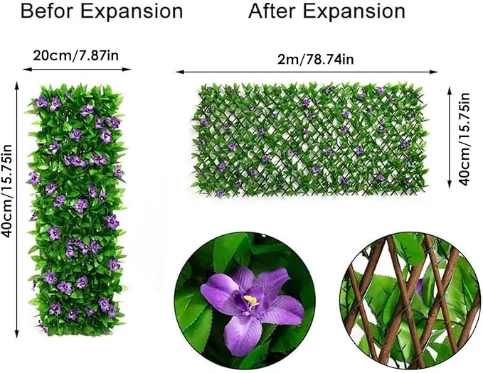 Artificial Ivy Fence Screening, Garden Privacy Hedge Screen, Expandable Faux Green Leaf Trellis, 30cmx180 - Expanded 3
