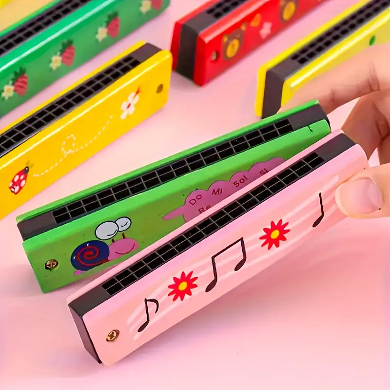 Pack of 1 Wooden Harmonica Toy for Kids, 16-Hole Musical Instrument, Educational Party Favor, Beginner'S Easter Gift, Random Color 2