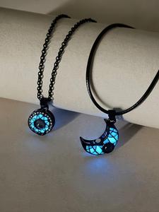 Glow in The Dark Moon & Sun Design Couple Necklace, Fashionable Jewelry for Party, Daily Clothing Decor, Trendy All-match & Exquisite Jewelry for Birthday Gift