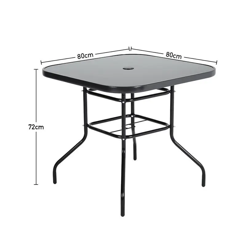 80CM Metallic and Tempered Glass Garden Table with Parasol Hole – Outdoor Dining Essential 5