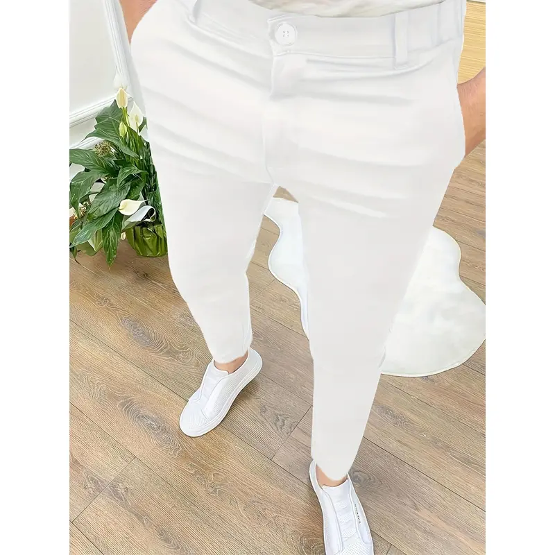 Men's Slim-Fit Stretch Dress Pants - Navy Blue, Zipper Closure, Straight Leg Design, Polyester Blend, Comfortable & Stylish for Business or Casual Wear, Allseason Trousers | Slimfit Pants | Smooth Texture Pants Menswear Suit 5