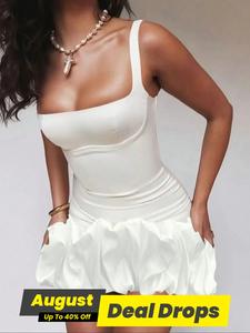 Women's Solid Satin Dress, Elegant Fashion Casual Slim Fit Sleeveless Dress for Party Club Dating Wear, Ladies Dress for All Seasons, Summer Dresses 2025, Formal Dresses Women, Womenswear, Backless Party Dress, White Bodycon Smooth Dress