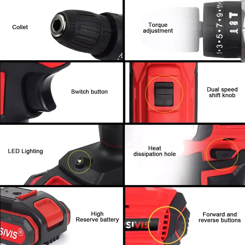 2 Battery Cordless Drill Combi Driver High Power Electric Screwdriver Set UK, 6