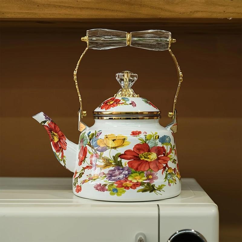 Enamel Floral Teapot 2.5L  - Kings Kitchenware - Suitable For All Stoves Tops 6