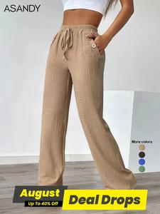 Women's Autumn Casual Faux Drawstring Texture Pocket Pants, Comfortable Long Trousers for Daily Wear, Stylish Ladies' Fashion Apparel, Womenswear