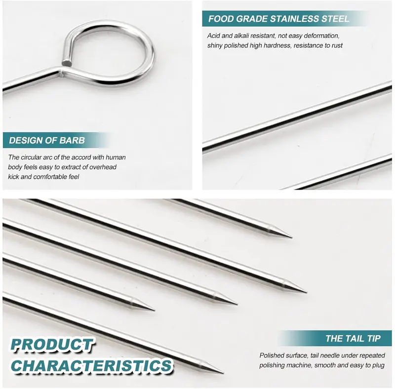 30cm Kebab Skewers Stainless Steel, 20pcs Metal BBQ Kebab Grill Skewers Sticks Reusable Long Metal Chicken Barbecue Skewer for Fruit Meat BBQ Kabob 2