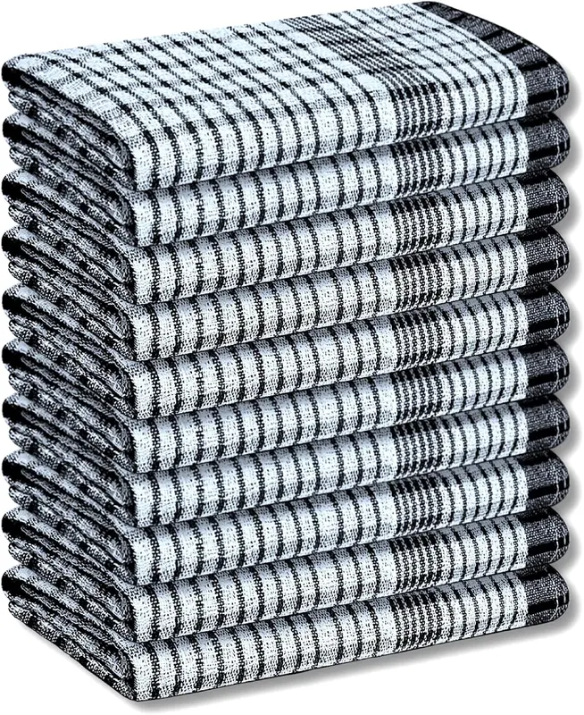 Wonderdry Tea Towels Kitchen Pack of 10, Cotton Absorbent Long Lasting Catering Bar Towel (Black) 0