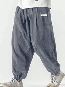 Men's Letter Patched Drawstring Waist Corduroy Pants, Loose Casual Comfy Elastic Waist Pocket Trousers for Fall & Winter, Men's Bottoms for Daily Wear