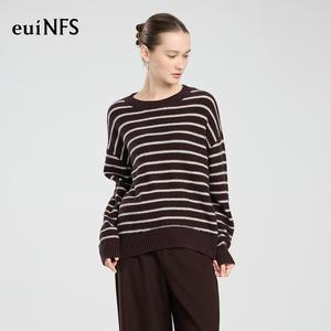【euiNFS】Relaxed Fit Striped Knit Sweater | Soft Textured Yarn, Classic Crew Neck, Effortless Everyday Layer【E733210】