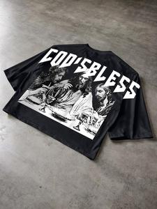 Men's Last Supper Print Short Sleeve Tee, Loose Casual Jesus Printed T-shirt for Summer, Fashion Men's Top for Daily Wear, Tropical