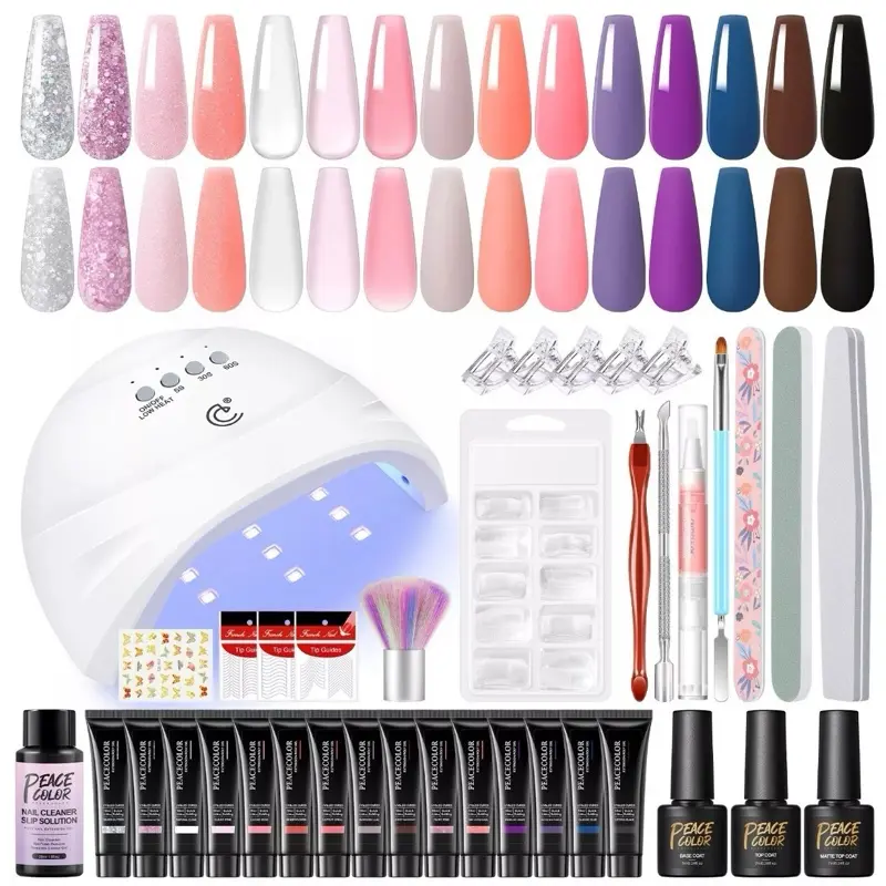 Poly Nail Gel Kit with UV Nail Lamp - 15 Colours Extension Gel Set - 38PCS - Cutics, Manicure Acrylic Salon Comfort