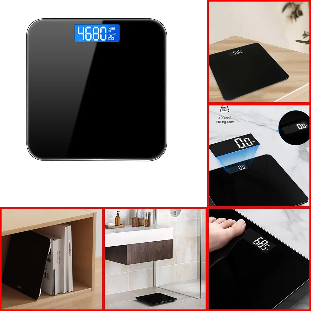 Digital Bathroom Scales 180KG Body Weight Weighing Scale LCD Electronic, Bathroom Scale, Batteries Included, Scale Body Weight, Weight Scale, Digital Scale for Weight, for Body Weight, Weight Scales Home (Black)