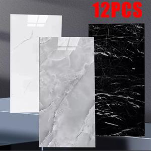 12x and 10x Self-Adhesive Marble Tiles Wall Sticker for Kitchen and Bathroom Decor Decorative Tiles Sticker Ornaments Multicolor Elegant White