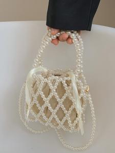 Faux Pearl Decorated Handbags for Women, Summer Beach Purse, Elegant Drawstring Design Handbag, Casual Trendy Versatile High-quality Daily Commuting Bag