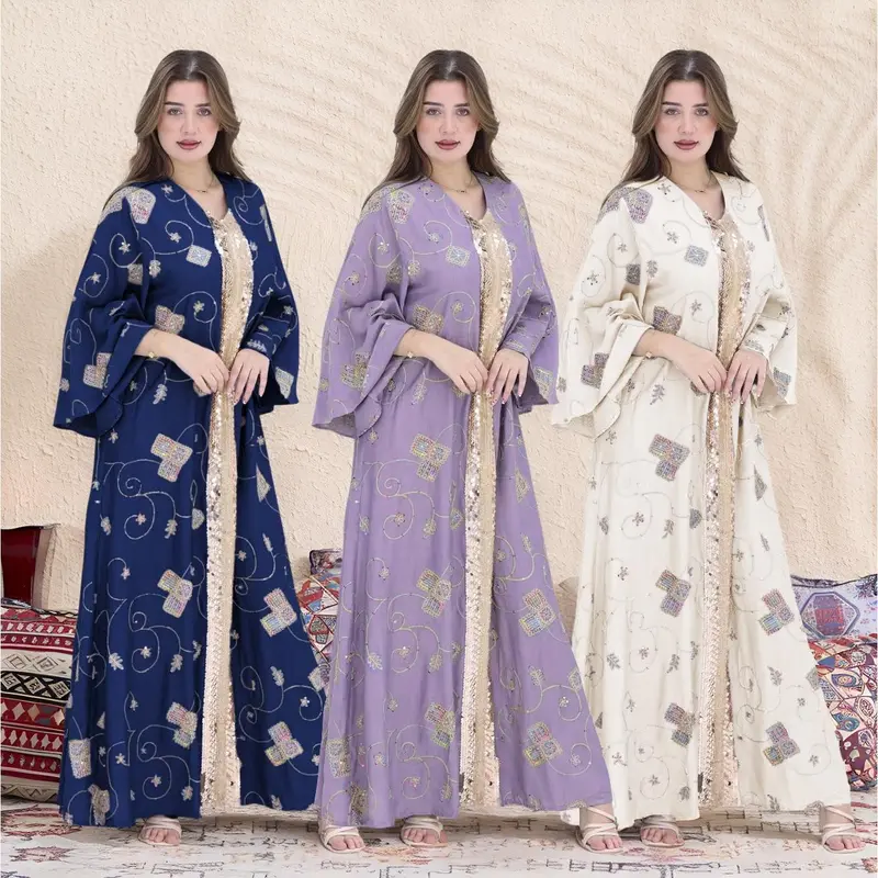 XQY500388 Ethnic pattern embroidered robe with sequined lace elegant dress 1