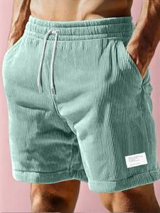 Men's Regular Fit Corduroy Shorts, Casual Comfy Swim Shorts for Summer, Men's Bottoms for Daily Outdoor Wear, Shorts for Men, Beach Outdoor Wear, Swimtrunks, Drawstring Swim Bottom