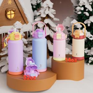 Stainless Steel Vacuum Flask, 1 Count Portable Double Handle Sports Cup, Straw and Direct Drink Spout, Insulated Cups, Suitable for Outdoor, Sports, Campus, Home, Travel Accessories, Summer Cool Bottle, Leakproof Tumbler with Lid, Beverage Drinkware