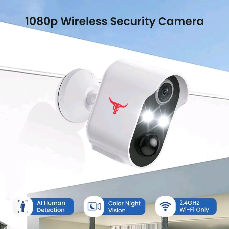 2 PACK 1080P Wireless Security Camera with 2 Spotlights AI Human Detection Color Night Vision 2-way Talk FHD Live View Cloud Storage 2.4G WiFi Battery powered Indoor Outdoor Surveillance 2