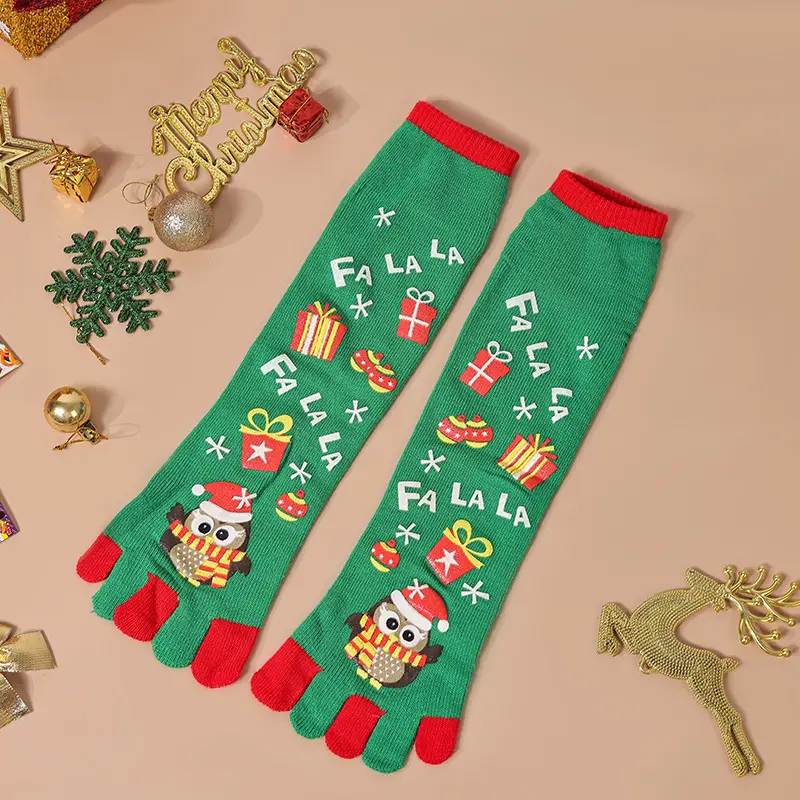 Christmas Socks with Toes Five Toes Christmas Socks Cartoon Five Finger Socks for Women Winter Funny Socks 1