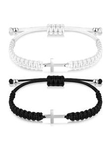 Unisex Street Style Cross Design Couple Strap Bracelet, 2 Counts/set Minimalist Drawstring Matching Bracelets, Fashionable All-match Jewelry for Women & Men As Gift, Gifts for Her