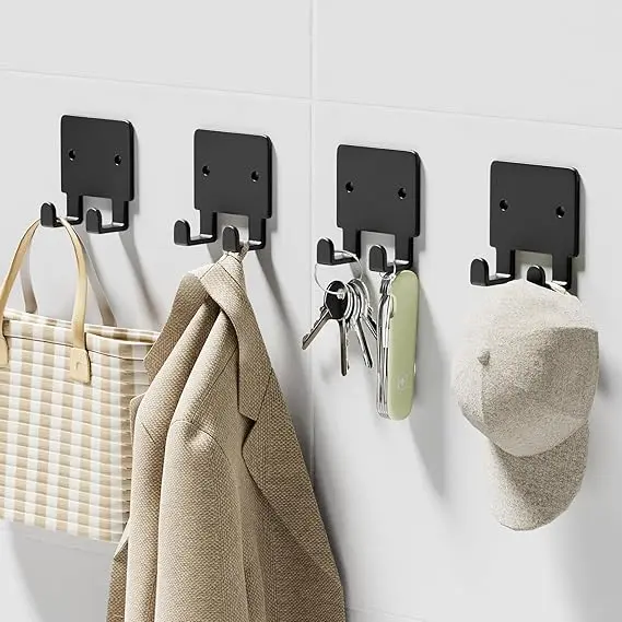 VEER DEAL 4 Pack Key Holder for Wall, Razor Holder Wall Mounted, Hat Rack, Self Adhesive Hooks, Shower Hooks, Towel Hooks(Black) 1