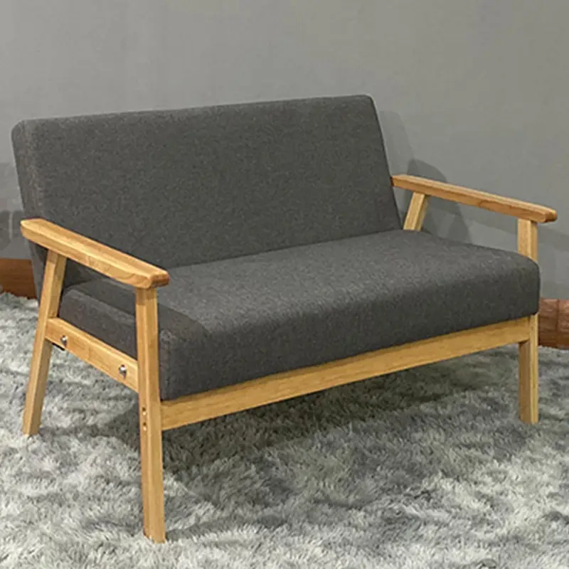 Grey Sofa for Living Room Wood Furniture, 2 Seater Sofa Compact Loveseat Couch Lounge, Linen Fabric Sofa Upholstered Seat 1