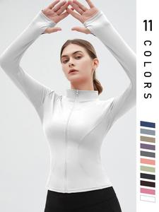 Women's Thumb Holes Zip Up Sports Jacket, Sporty Plain Long Sleeve Sports Tops, Women's Sportswear for Tennis Pickleball Indoor Outdoor Wear, Sports Outwear