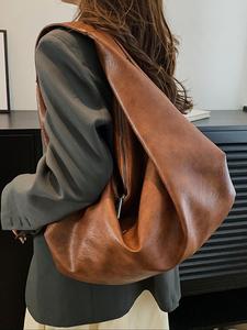 Women's Solid Color Shoulder Bag, Large Capacity PU Tote Bag for Work & School, Casual Trendy Versatile High-quality Daily Commuting Bag