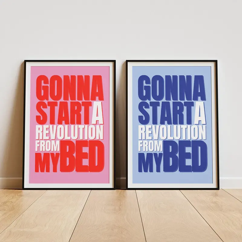 Revolution from my bed - d2 poster: britpop lyric-inspired wall art, music poster, song quote print, modern home decor for music lover 1
