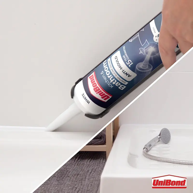 UniBond 2079356 Anti-Mould White, Waterproof Mould Protection Kitchen & Bathroom Sealant, Long-lasting White Silicone Sealant, Powerful Bath Sealant, 1 x 274g Cartridge 3