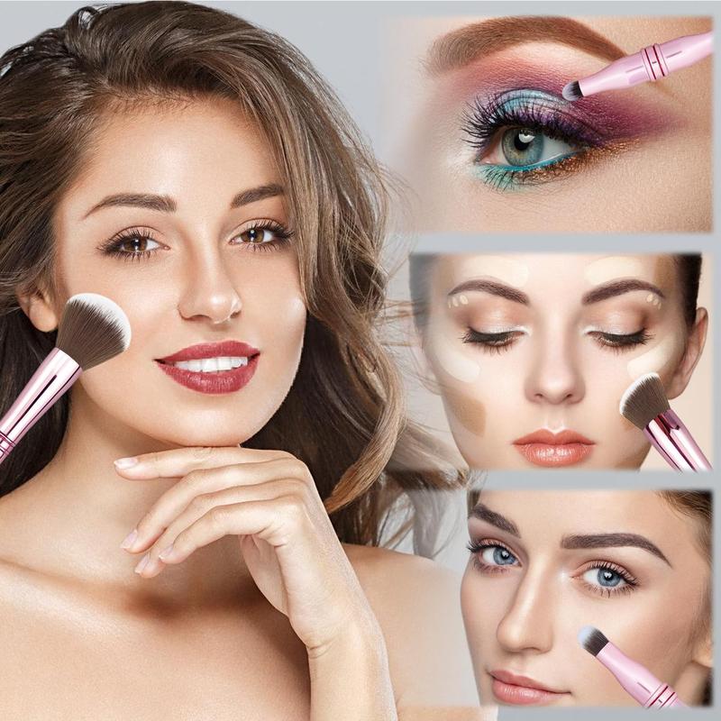 4 in-1 Makeup Brush Set, Foundation Brush,Blush Brush,Eyeshadow Brush,Powder Brush,Concealer Brush All-in-One Travel Makeup Brushes Double Ended Makeup Brush for Foundation, Concealer, and Powder 5