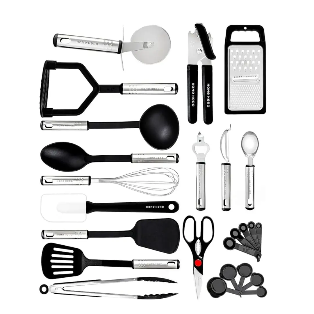 25 Pcs Kitchen Utensils Set, Non-Stick Heat Resistant Cooking Utensils Set, Spoons Turners Spatula Ladle Set, Kitchen Tools Gadgets Accessories