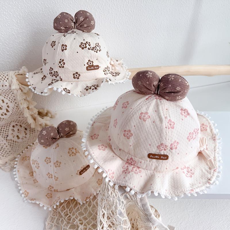 Youngsters's hat spring and summer Korean style pull cord boy/girl fisherman hat, bow lace princess bucket hat, beach hat, cute and adorable sun protection windproof hat with adjustable size 2