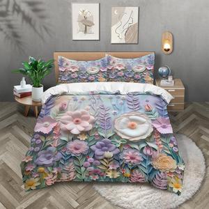Floral Printed Bedspread Set, 1 Set Including 1 Count Duvet Cover &  2 Counts Pillowcases without Filler, Soft Comfortable Breathable Bedding Set for Bedroom Hotel Dormitory