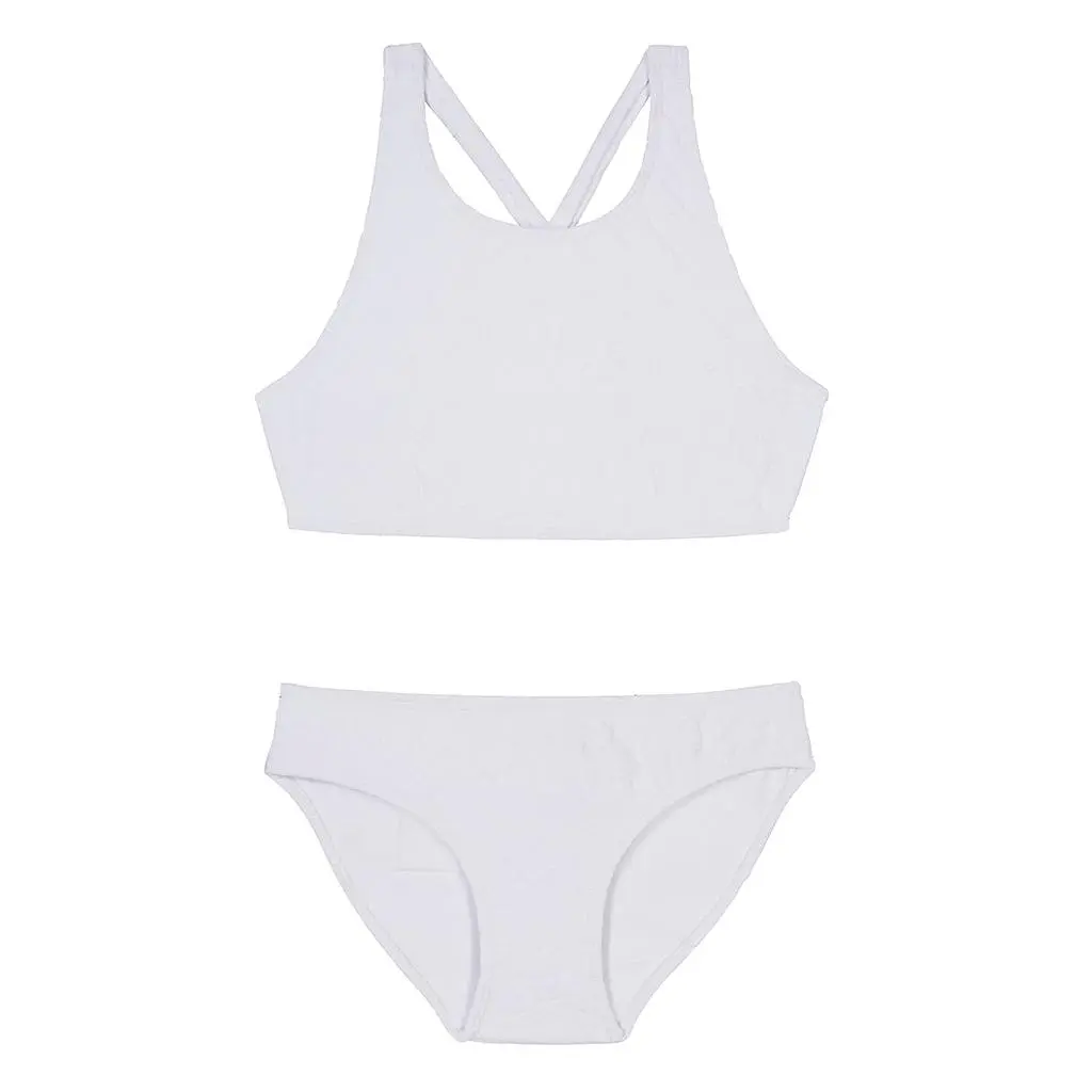 GIRLS' BENIRRAS TOP & BIARRITZ BOTTOMS Bikini Set | White Flower