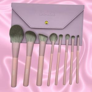 RoRo Cosmetics 8pc Professional Makeup Brush Set & Case Synthetic Pink Brushes with Lavender Case