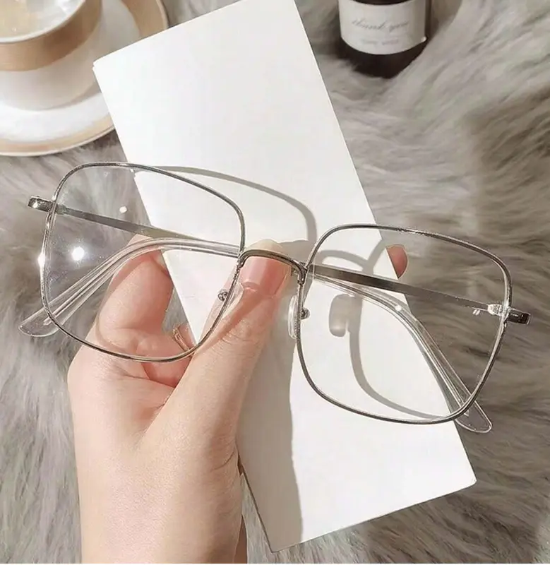 1pc Full Metal Bling Clear Eyeglasses for Women – Shiny Powder Frame Blue Light Blocking Fashion Glasses for Daily Wear 1