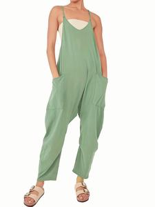 Women's Plain Pocket Adjustable Strap Overalls without Tube Top, Summer Clothes Women, Casual Cami Overalls for Summer, Jumpsuit for Outdoor Wear